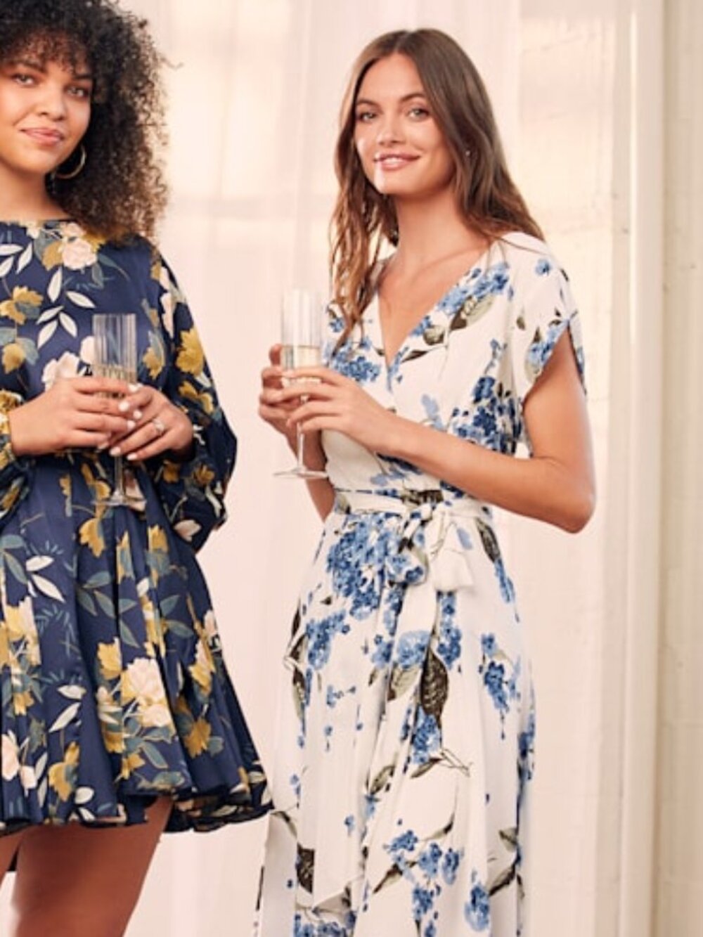 Lulus French Countryside White Floral Print High-low Dress Blue - Size L